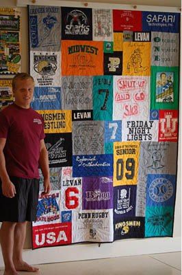 Boy next to hanging Graduation T-shirt Quilt
