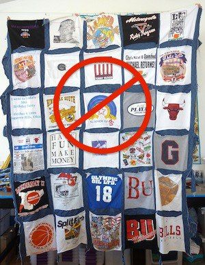 This is how NOT to make a T-shirt quilt. This is how NOT to make a T-shirt quilt.