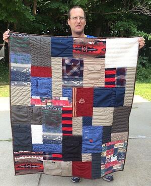 An example of a clothing quilt made from this guys' clothing