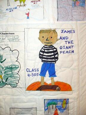 Close up of a child's artwork in a quilt