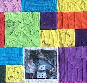 T-shirt fabric wedding signature quilt close up