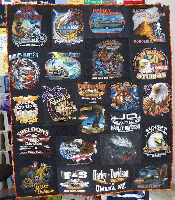 An all black Harley T-shirt quilt