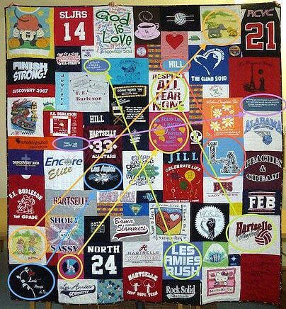 T-shirt quilt quilt where you have to find different block - too Cool