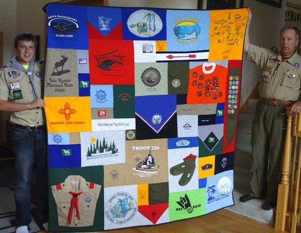Boy and Girl Scout items can be used in a quilt or T-shirt quilt.