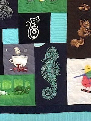 Seahorse on the front of a Too Cool T-shirt Quilt