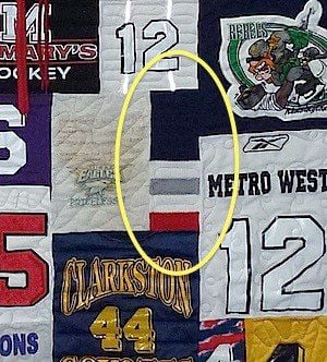 Hockey Jersey quilt with a sock in it by Too Cool T-shirt Quilts