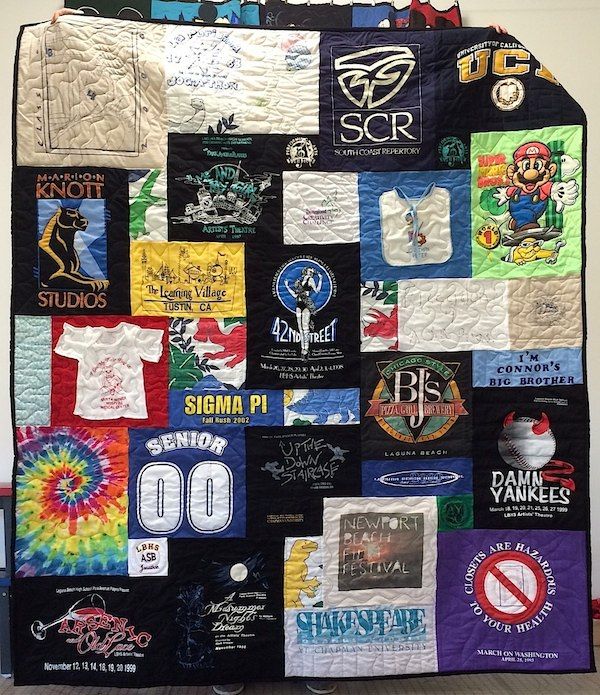 T-shirt quilt with a block covering up a block the customer did not want. 