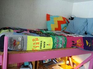 T-shirt quilts in the dorm room