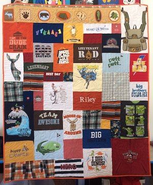 memorial quilt made from a young boys clothing