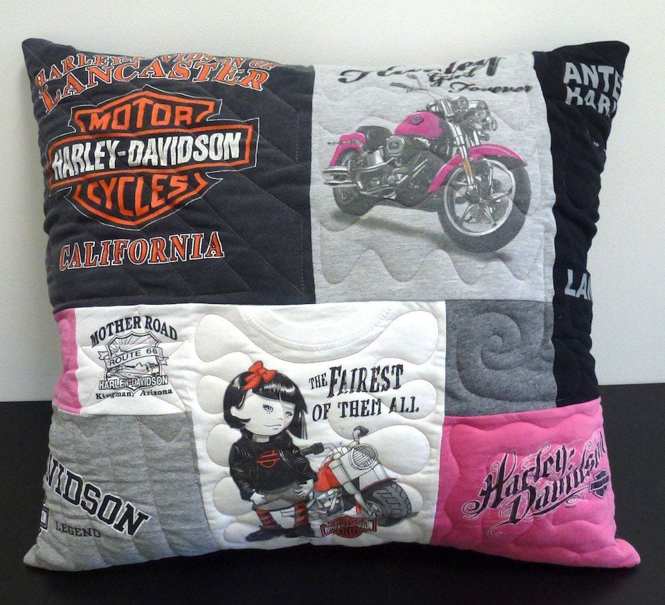 Girl Harley Davidson T-shirt Pillow by Too Cool T-shirt Quilts