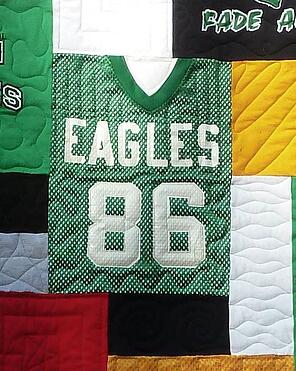 Football jersey used in a T-shirt quilt by Too Cool T-shirt Quilts