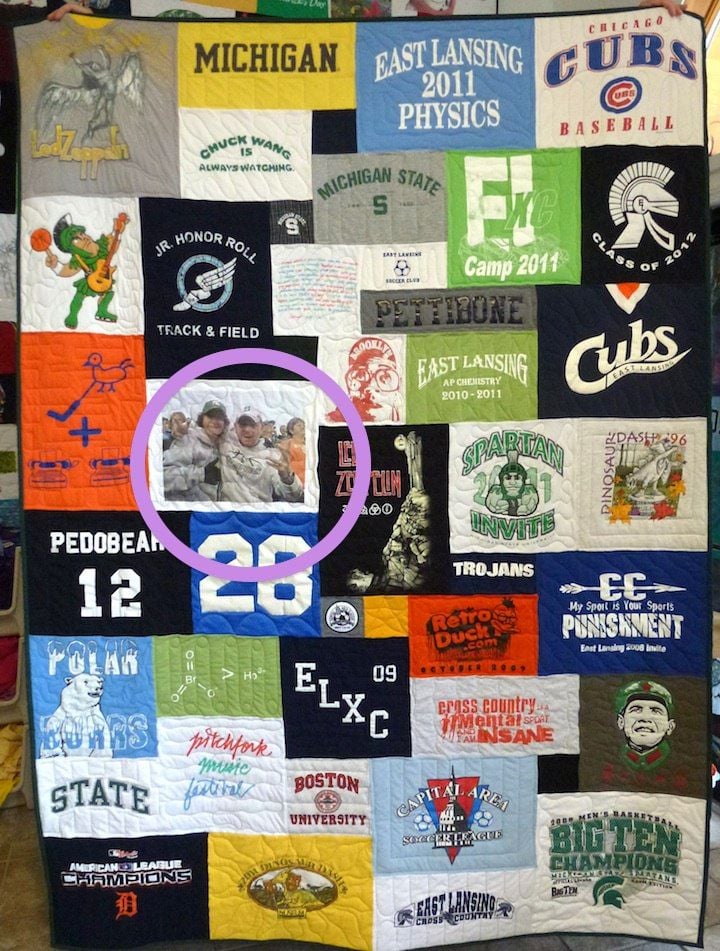 Quilt that included transferred photographs by Too Cool T-shirt Quilts