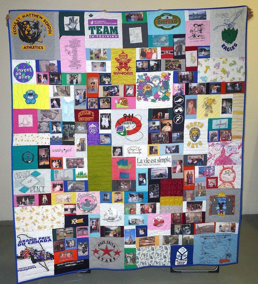 Memorial quilt that included transferred photographs by Too Cool T-shirt Quilts