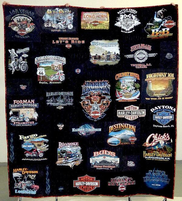 An all black Harley T-shirt quilt