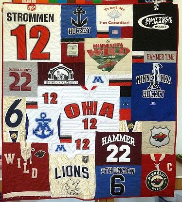 Hockey jersey T-shirt quilt by Too Cool T-shirt Quilts