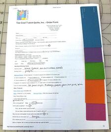 An example of color swatches on an order form