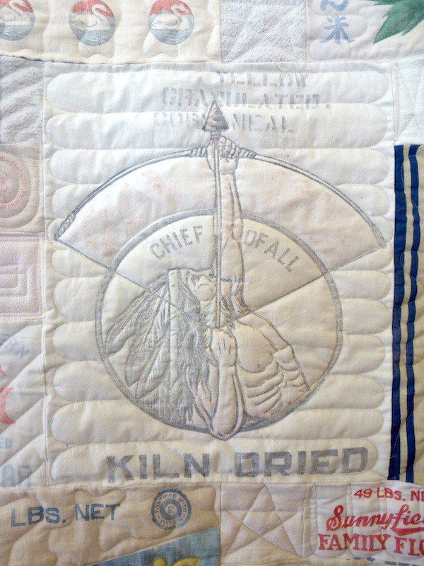 quilt made from advertising feedsacks by Too Cool T-shirt Quilts