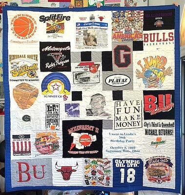 The remake of a traditional style T-shirt quilt by Too Cool T-shirt Quilts