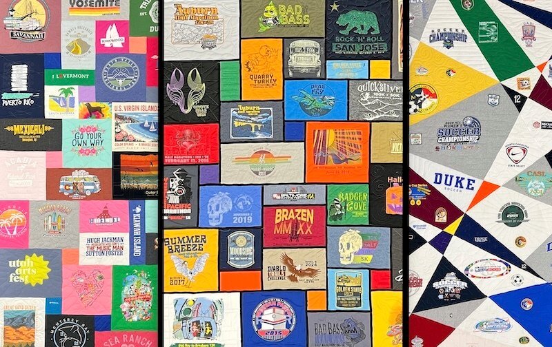3 Styles of T-shirt quilt at Too Cool T-shirt Quilts