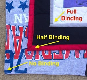 3 types of binding used for T-shirt quilts