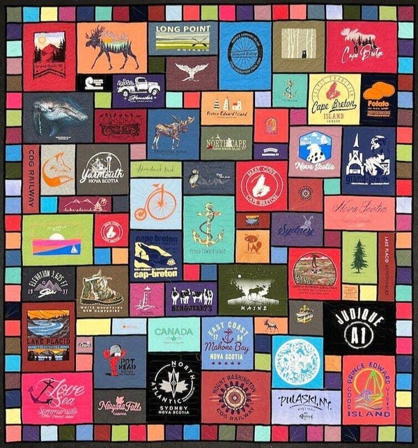 Travel T-shirt quilt in the stained glass style by Too Cool T-shirt Quilts