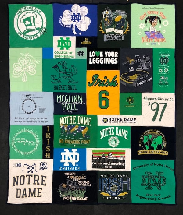 Notre Dame T-shirt quilt by Too cool T-shirt quilts