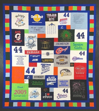 A2 + 4 pieced  border on a T-shirt quilt by Too Cool T-shirt Quilt
