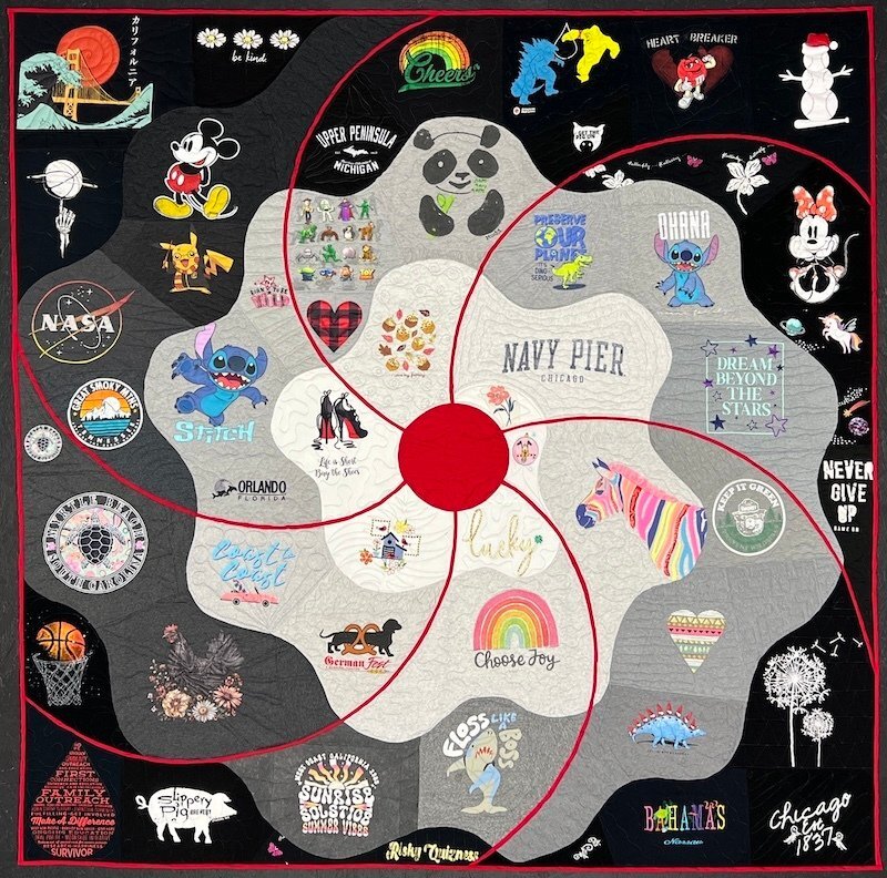 Twisting spiral T-shirt Quilt  by Too Cool T-shirt Quilts