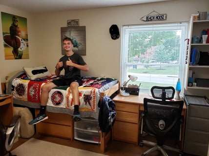 Dorm room with T-shirt quilt by Too Cool T-shirt Quilts
