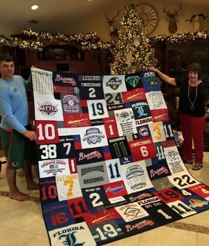 A T-shirt quilt given at Christmas.