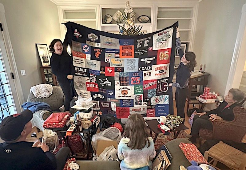 Happy with Christmas quilt T-shirt Quilt with a border by Too Cool T-shirt Quilts