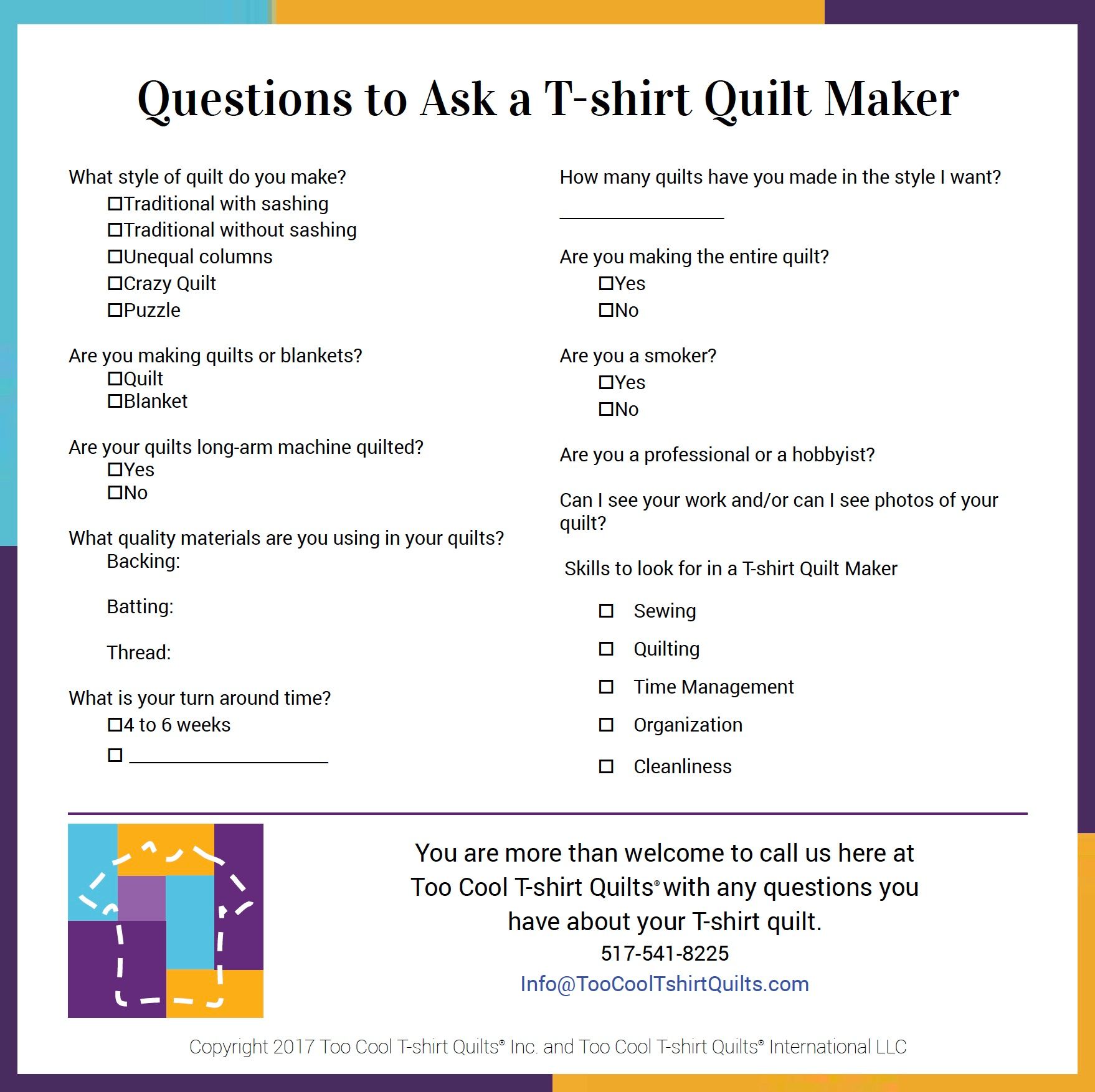 Interview Questions to ask a T-shirt quilt maker