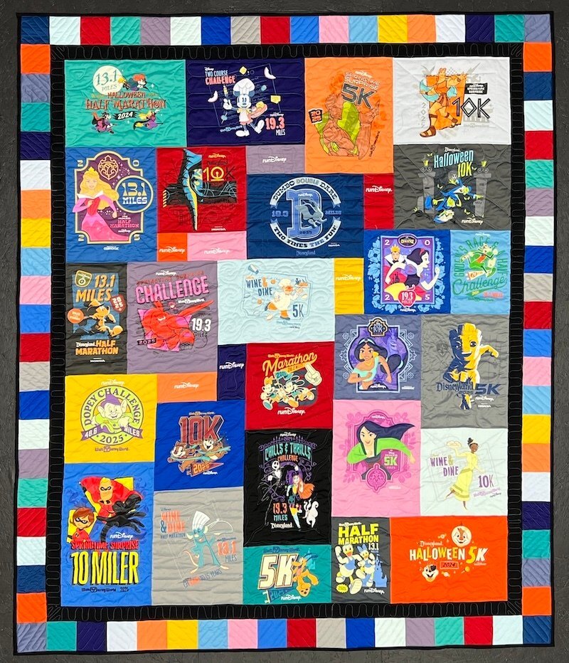 runDisney T-shirt Quilt with a border by Too Cool T-shirt Quilts