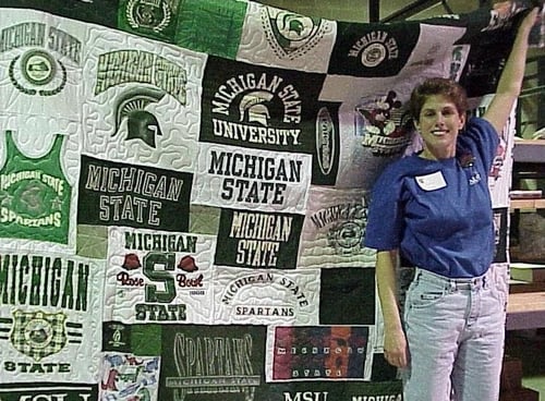 Andrea circa 1995 with an MSU T-shirt Quilt