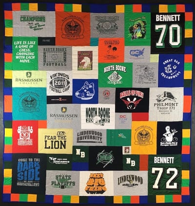 T-shirt quilt with different size blocks