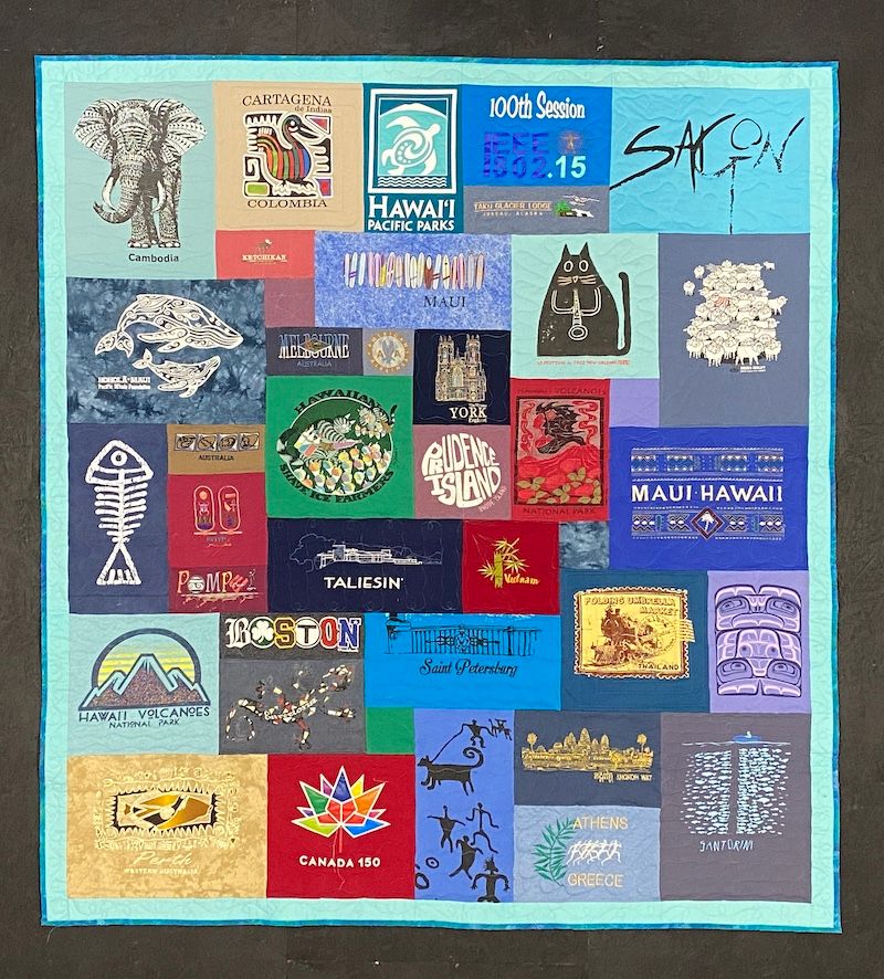 An awesome T-shirt quilt made from Travel T-shirts by Too Cool T-shirt Quilts