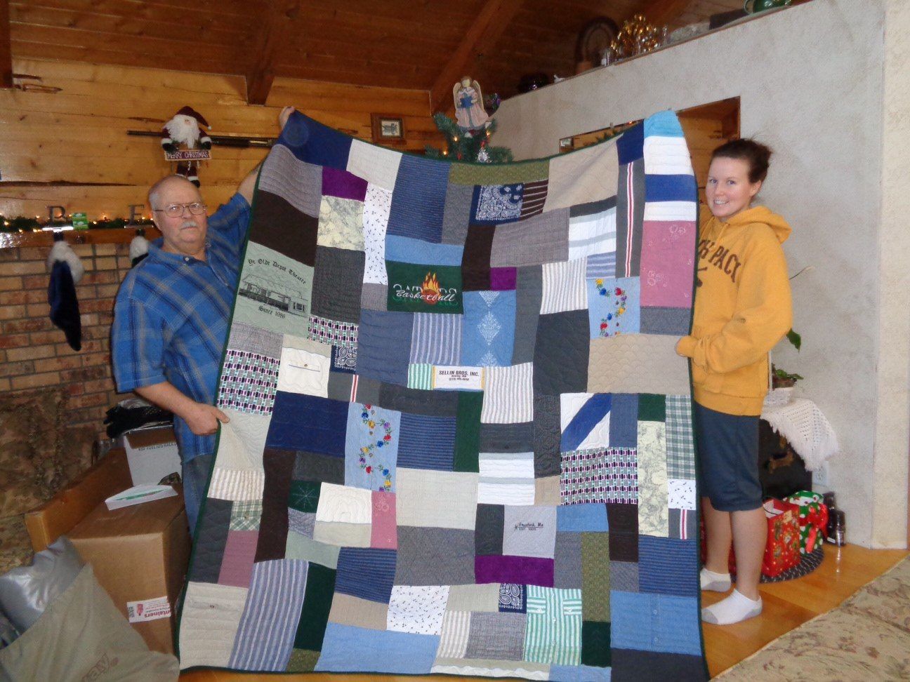 Nicki and Grandpa with a Too Cool T-shirt Quilt
