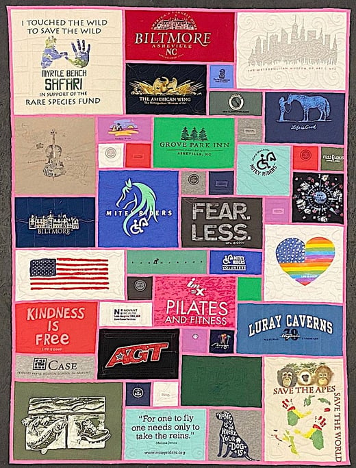 Pink leading stained glass T-shirt quilt by Too Cool T-shirt quilts