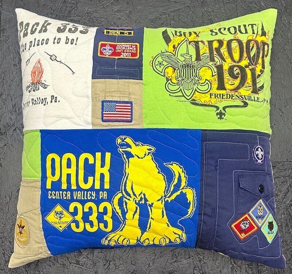 Pillow by Too Cool T-shirt Quilts