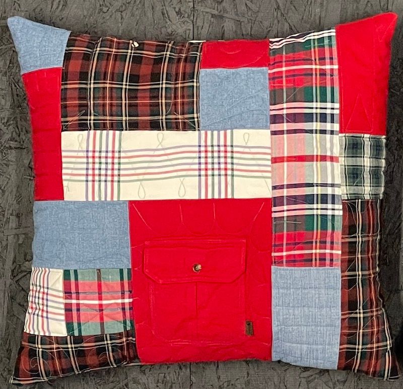 Plaid pillow by Too Cool T-shirt Quilts
