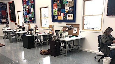 Sewers Working at Too Cool T-shirt Quilt shop