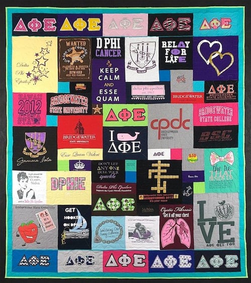 Piping used on a sorority T-shirt quilt