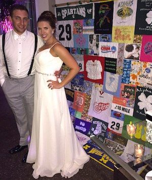 Joint T-shirt quilt at a wedding reception