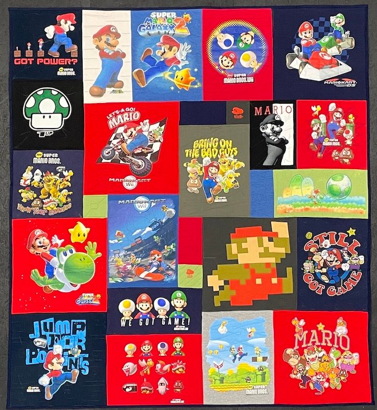 Mario themed T-shirt Quilt by Too Cool T-shirt Quilts