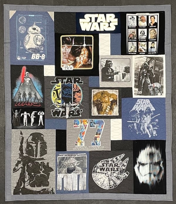 Star wars T-shirt quilt by Too Cool T-shirt Quilts