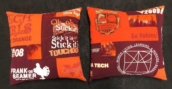 Virginia Tech T-shirt Pillows by Too Cool T-shirt Quilts