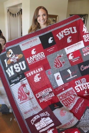 WSU T-shirt quilt with balanced colors, shapes and sizes.