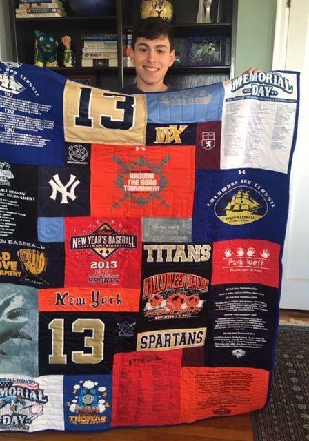 Young guy with T-shirt quilt