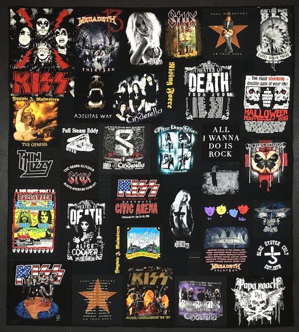 An all black rock concert T-shirt quilt