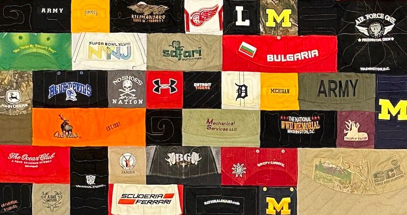 pillow made from baseball caps by Too Cool T-shirt Quilts